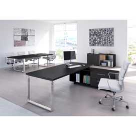 SCRIVANIA MANAGER 180X90cm c/mobile servizio rev. NERO VEN. - PRESTI